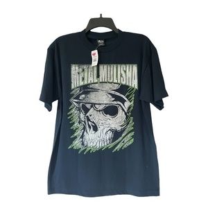 Metal Mulisha Mens Navy Large Graphic Knit Tee Shredded